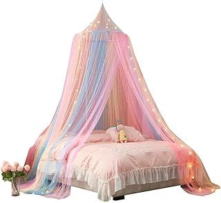 ZIQINPSQ Bed Canopy for Girls,Rainbow Canopy For Bed,Princess Mosquito Net Play Tent For Kids,Hanging Bed Net Cover For Girls Room Decor (Rainbow)