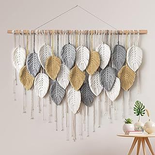 Weldomcor Large Wall Hanging Tapestry, Boho Macrame Woven Handmade Tassel Leaf Tapestry Bohemian Wall Art Decor for Bedroom Living Room Gallery Background(B)