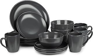 Dinnerware Set - Ceramic Amalfi Kitchen Dinner Sets (Charcoal, 16 Piece Dinner Set)
