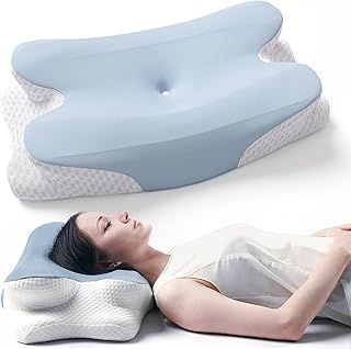 RUMMY Cervical Memory Foam Ergonomic Pillow, Removable Washable Pillowcase, For Side and Stomach Sleepers(Blue)