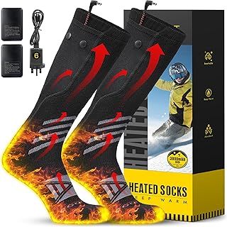 Men Women Heated Socks with Rechargeable Battery, Winter Electric Foot Warmer Socks for Outdoor Camping Hunting Skiing