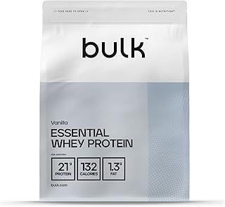 Bulk Essential Whey Protein Powder, Whey, Vanilla Flavour, 1kg, 28 Servings, Smooth and Creamy, Great for Shakes, Smoothies and Baking, Packaging May Vary