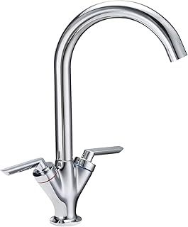 Kitchen Sink Mixer Taps Monobloc Swivel Spout Chrome Brass Dual Lever with Hoses Traditional Kitchen Mixer Taps 1 Hole