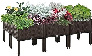 Outsunny Set of 6 26L Garden Raised Bed Elevated Patio Flower Plant Planter Box PP Vegetables Planting Container, Brown