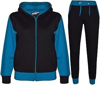 A2Z 4 Kids Girls Boys Tracksuit Plain Camouflage Contrast Fleece Hooded Top With Bottom Joggers Jogging Suit Sweatpants Sports Activewear Outfit Set For Children New Age 2-13 Year
