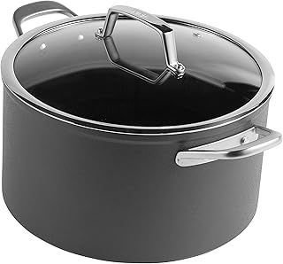 Ninja ZEROSTICK Premium Cookware 26cm Stock Pot with Glass Lid, Long Lasting, Non-Stick, Hard Anodised Aluminium, Induction Compatible, Oven Safe to 260°C, Grey, C30426UK