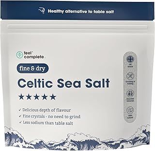 Feel Complete - 200g Fine & Dry Celtic Salt – No Grinding Needed – Celtic Salt Organic Approved, 82 Essential Minerals – Healthy Celtic Sea Salt Organic Alternative to Table Salt