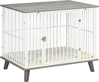 PawHut Dog Crate Pet Kennel Cage Top End Table w/Soft Cushion for Small Medium Dog Grey 86 x 60 x 70 cm