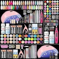 PEACECOLOR Acrylic Nail Kit with Lamp, Acrylic Powder (3 Colors), Glitter Powder (12 Colors), Liquid, Brush Tips & Art Supplies for Nails Extension