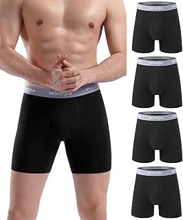 wirarpa Men's Underwear Trunks Cotton Stretch Boxer Shorts Open Fly Tagless Underpants for Men Regular Leg 4 Pack