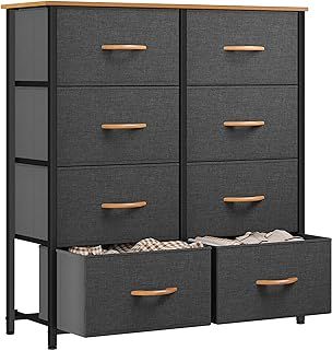 YITAHOME Chest of Drawers with 8 Drawers,Bedroom Drawers, Fabric Dresser with Wood Top,Drawer storage unit for for Bedroom, Living room, Dark Grey