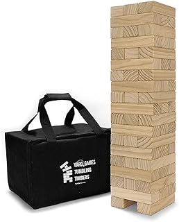 Yard Games TIMBERS-003 Large Tumbling Timbers with Carrying Case | Tumbling Tower Stacking Game with 56 pieces | From 2-Feet Tall and Builds to Over 4-Feet | Made with Premium Pine Wood