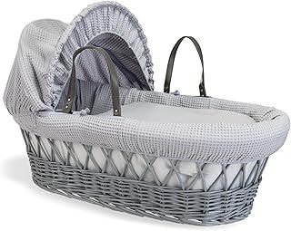 Clair de Lune Waffle Grey Wicker Moses Basket - 68 x 30 cm (Grey)