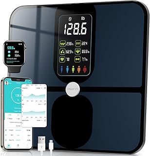 CHWARES Scales for Body Weight, Bathroom Weighing Scales Rechargeable with Smart Digital Large Display, 15 Metrics Body Fat Composition Analyzer for BMI Heart Rate, Max 400lb, Black