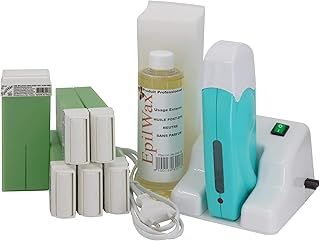 Epilwax Complete Hair Removal Waxing Kit with Modular Base - Includes 6 Aloe Vera Wax Roll-on Cartridges, Roll On Wax Heater, 100 Strips and Waxing Oil