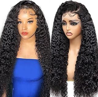 24 Inch Water Wave Human Hair Wig For Black Women, 13x6 HD Lace Front Wigs Human Hair 180 Density, Glueless Curly Wig Pre Plucked With Baby Hair Brazilian Real Virgin Lace Frontal