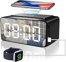 Alarm Clock Radio with Bluetooth Speaker, Alarm Clocks Bedside, Battery backup and USB port Powered Used as Wireless Charger and USB Charger, Snooze,Large HD LED Display