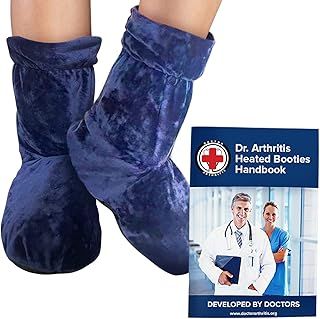 Doctor Developed Heated Booties (Not for walking), Foot Warmers for Women & Men, Heat Therapy Socks Microwavable Heating Pad for Feet, Foot Warmer Booties & Handbook (Blue)