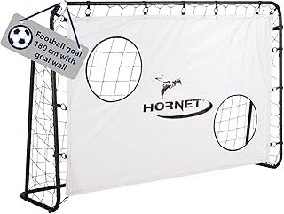 Hudora Hornet 180 Football Goal With Wall - Outdoor for Children and Adults - Removable Net & Two Reinforced Shot Holes - Weatherproof for Training and Leisure