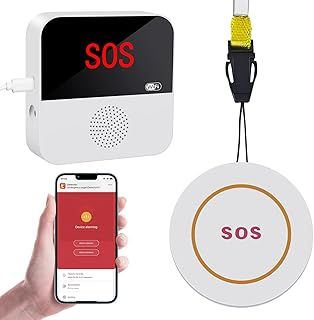 Wireless Personal Alarms for Elderly - Caregiver Seniors Pager Alarm, SOS Elderly Alarm Call Button, Fall Calls Wifi Home Smart Alarm System with Receiver and Call Bell Button