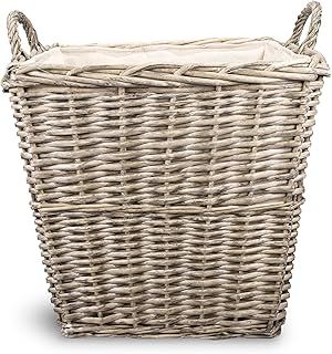 Square Rustic Countryside Style Chunky Wicker Fireside Heavy Duty Log Basket
