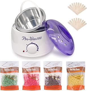 Wax Warmer, Wax Heater Hair Removal Kit with Adjustable Temperature for Men Women, 4 Different Flavor Hard Wax Beans & 20 Wax Applicator Sticks, Hot Wax Machine All Body Applications