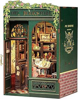 CUTEBEE Book Nook Kit - DIY Miniature House Kit for Adults, Dollhouse Bookshelf Decor 3D Wooden Puzzle Bookend Craft Model Kits for Adults to Build Gift(Owl Bookstore)