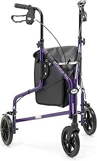 Days Aluminum Tri-Wheel Tri Mobility Walker, With Bag Only, Lightweight, Carry-on Bag and Lockable Brakes, Comfortable Mobility Aid for Elderly and Handicapped Users, Purple