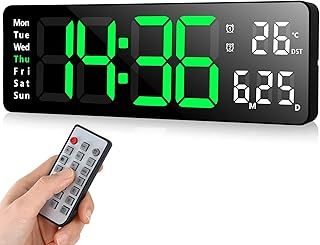 Digital Wall Clock, 13 inch Large Display Digital Alarm Clock, Adjustable Brightness LED Digital Clock with Remote Control, Countdown Clock with Date, Week, Temperature(Plug In Electricity)