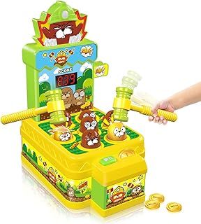 Whack Game Toy with Mole,Mini Electronic Arcade Pounding Bench Coin game with 2 Hammers Toy,Interactive Educational Developmental Game for Toddlers Kids Girls and Boys Age 3 4 5 6 Years Old
