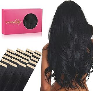WENNALIFE Tape in Hair Extensions Human Hair, 20pcs 22 inch 50g Jet Black Remy Tape Hair Extensions Real Human Hair Tape Extensions Coloured Hair Extensions