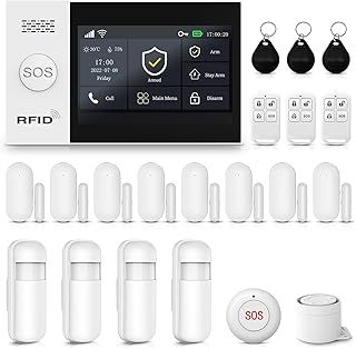 21-Piece-Kit Full Touch Screen Wireless Smart Home Alarm System, DIY 4G and WiFi Burglar Alarm System for Home Security with APP Alert, Motion Detector, Door Window Sensor, Remote Control, Siren