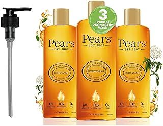 Pears Pure & Gentle Moisturising Liquid Body Wash - Enriched with Glycerin and Natural Oils, 10x More Moisturiser* - Soap-free Cleanser Ideal for Men and Women | 250ml (3 Pack) + Dispenser Pump