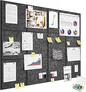 Felt Bulletin Board for Walls: 120x90cm Large Cork Board Tiles Alternative - 12 Pack Pin Board with 60 Push Pins for Office Home