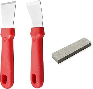 2Pcs Cleaning Scraper for Ovens Stoves Induction Hob Stainless Steel Multi-Kitchen Scraper with Plastic Handle, Straight Version + Bending Version Red