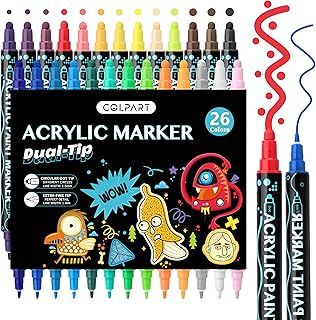 Acrylic Paint Pens Paint Markers-26 Colors Dual Tip Paint Pens For Rock Painting Wood Canvas Plastic Metal And Stone, Acrylic Dot Markers Pen For DIY Christmas Crafts Making Art Supplies Colouring