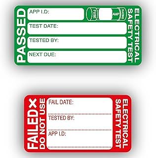 1000PCS Pass & 100PCS Fail 25x50mm Pat Testing Stickers Pat Test Labels Pass Pat Test Stickers Fail Pat Testing Labels Pat Testing Equipment Electrical Test Labels Pat Test Kit, Green,Red