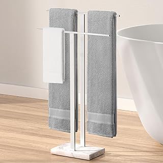 KES Free Standing Towel Rail with Marble Base, 2-Tier Towel Holder for Bathroom Towel Rack SUS304 Stainless Steel Polished Finish, BTH217