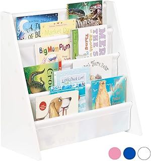 Hartleys Childrens Fun White Wooden Bookshelf - Choice of Fabric Colour