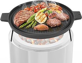 onlyfire Cast Iron Griddle Plate Grill Top for Solo Stove Ranger 15" Fire Pit, φ36cm Round Grill Pan Camping Fire Pit Accessory with Detachable Legs