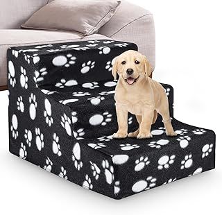 Pet Stair Step Dog Stairs for Bed Sofa 3-Steps Dog Steps with Removable Washable Cover Non Slip Dog Ramp Pet Ladder for Dogs Cats (Black Claw)