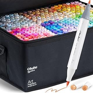 Ohuhu Brush Marker Pens, Dual Colouring Markers Brush & Fine Double Tipped Art Markers Pens for Adults Coloring Illustrations, Alcohol-based Ink with 1 Blender Honolulu B Series