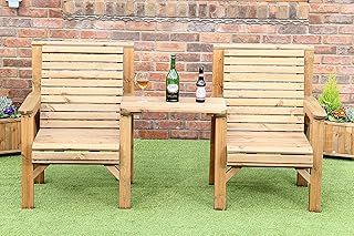 Homme WOODEN GARDEN FURNITURE PATIO TWIN SET 2 CHAIRS + REMOVABLE TRAY JACK + JILL STRAIGHT LOVE SEAT