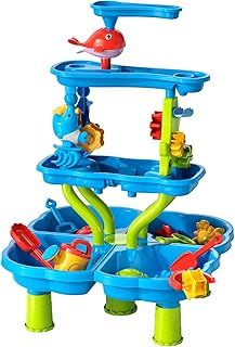TEMI Kids Sand Water Table Toys for Toddlers 3-5, 4-Tier 4-in-1 Kids Splash Table, Water Play Toys for Outside Outdoor Backyard, Toddler Sand Water Sensory Table for Boys Girls Age 3 4 5 6 7 8