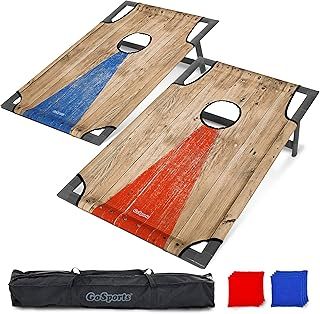 GoSports Portable PVC Framed Cornhole Toss Game Set with 8 Bean Bags and Travel Carrying Case - Choose American Flag Design, Red & Blue or Football