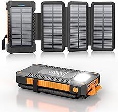 Solar Power Bank 26800 mAh with 4 Solar Panels, Power Bank USB-C Quick Charge for Compatible Phones, IPX7 Waterproof Outdoor External Batteries with Flashlight Light/SOS/Strobe