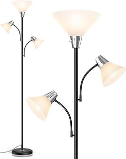 LEPOWER Floor Lamp, 9W LED Standing Lamp with 5W Adjustable Reading Lights, Modern Bright Floor Lamp with Replaceable 3000K Energy-Saving LED lights, Black Floor Lamps for Living Room, Bedroom, Office