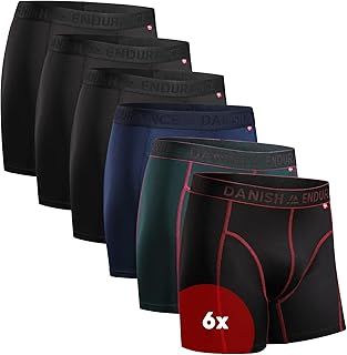 DANISH ENDURANCE Sports Boxers for Men, Anti Chafing Men's Boxer Shorts for Running, with Pouch, Moisture Wicking, Dry Fit, with Regular or Long Leg, 6 Pack