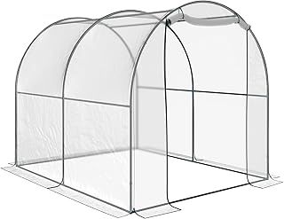 Outsunny Walk-in Polytunnel Greenhouse with Roll-up Door Transparent Tunnel Greenhouse with Steel Frame and PVC Cover, 2.5 x 2m
