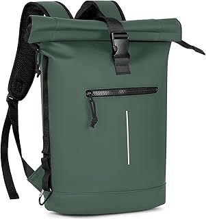 17-Inch Waterproof Laptop Backpack for Men and Women - Lightweight Roll Top Design for School, Travel, Business, Work, and Camping(Green)